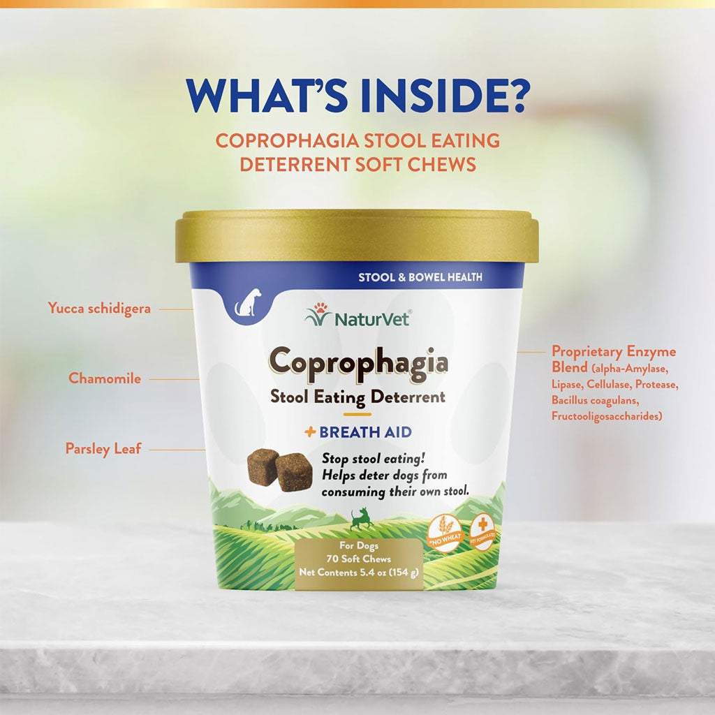 NaturVet Coprophagia Stool Eating Deterrent Plus Breath Aid Soft Chews for Dogs, 70 count