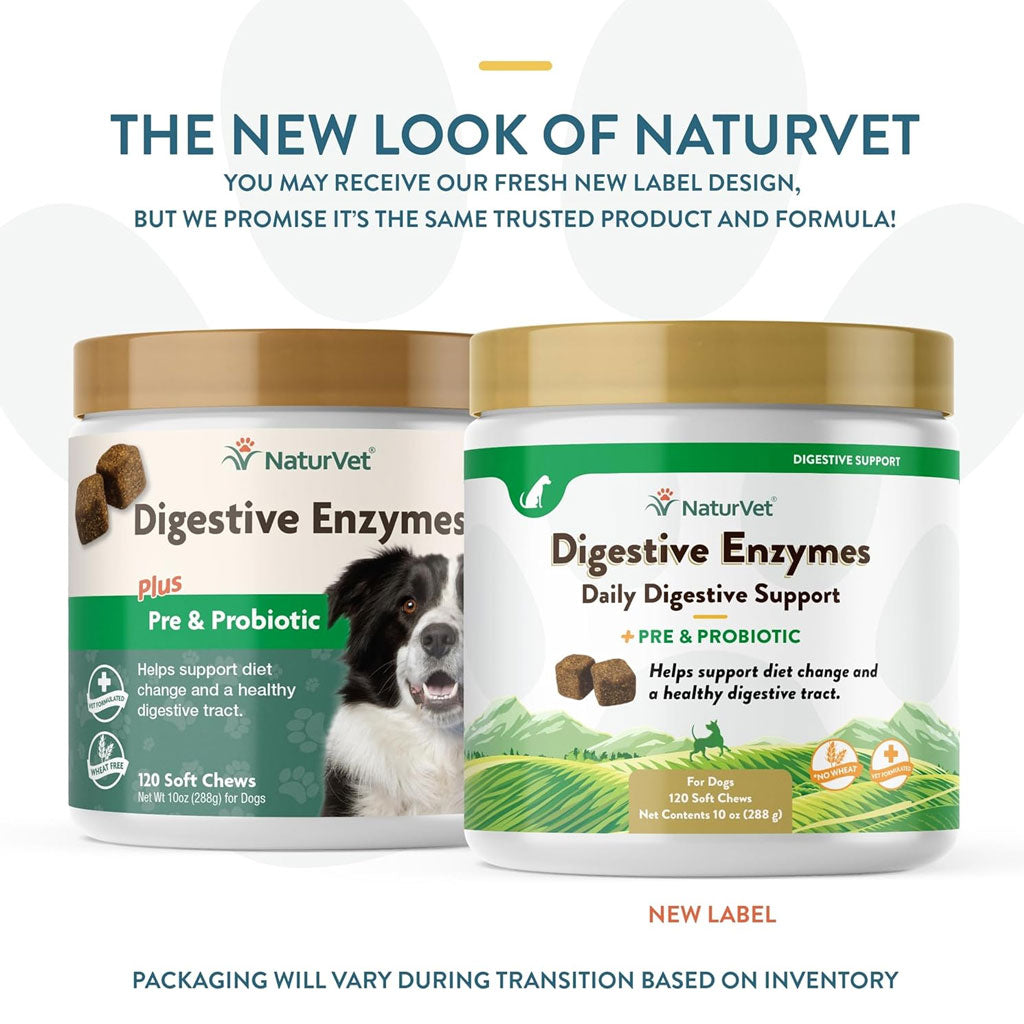 NaturVet Digestive Enzymes Soft Chews Daily Digestive Support Plus Pre & Probiotic for Dogs, 120 count