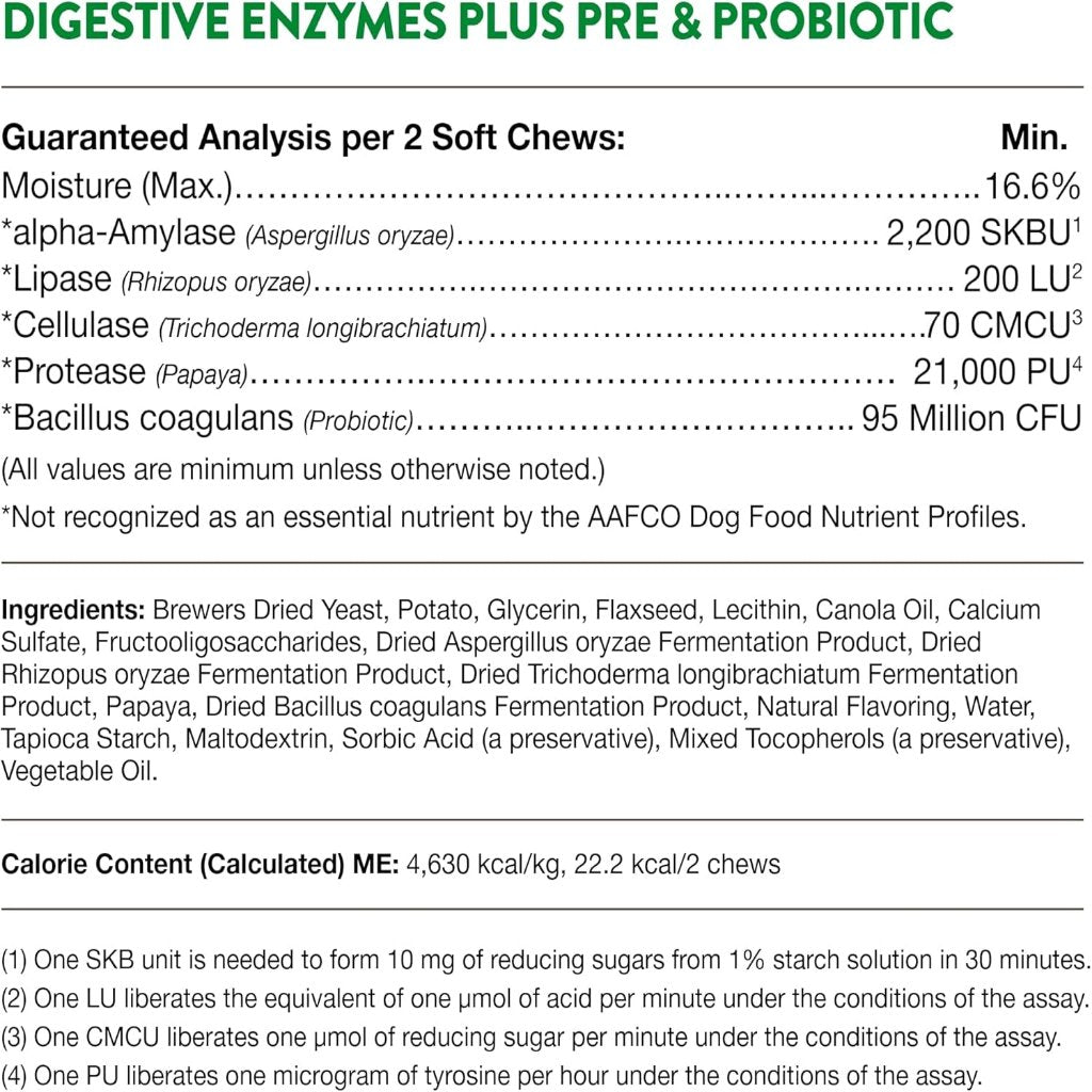 NaturVet Digestive Enzymes Soft Chews Daily Digestive Support with Pre & Probiotic for Dogs, 70 count
