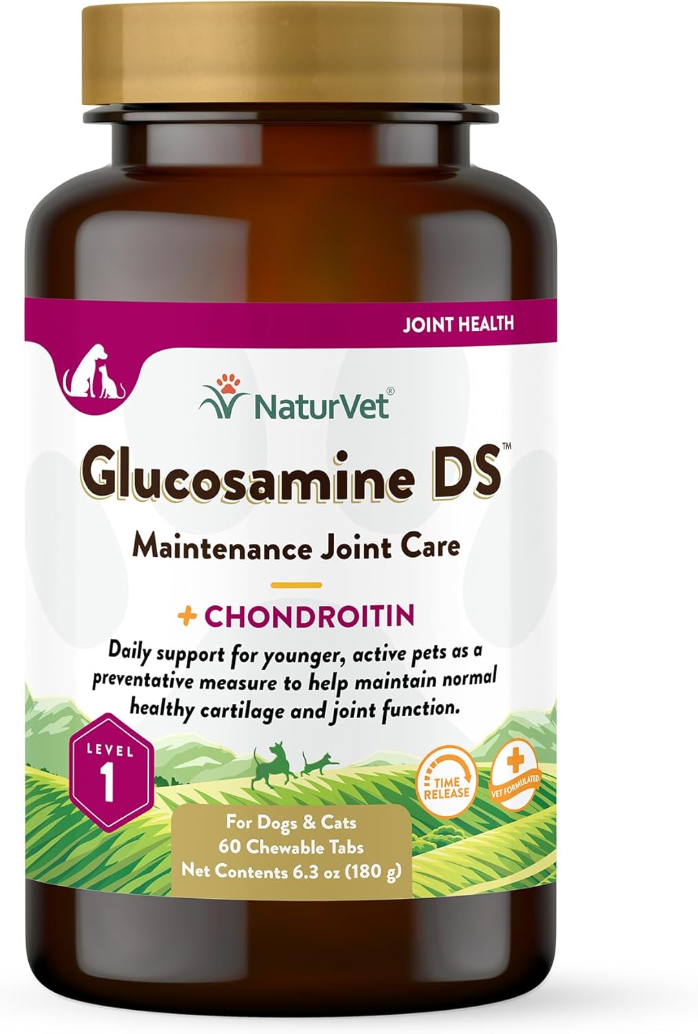 NaturVet Glucosamine DS Level 1 with Chondroitin Maintenance Joint Care Chewable Tablets for Dogs & Cats