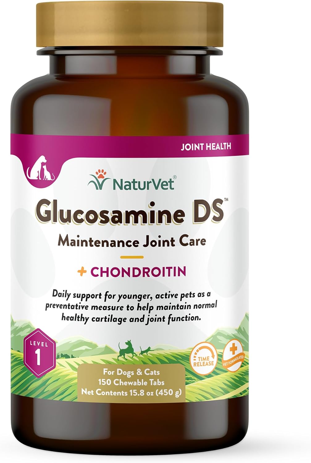 NaturVet Glucosamine DS Level 1 with Chondroitin Maintenance Joint Care Chewable Tablets for Dogs & Cats
