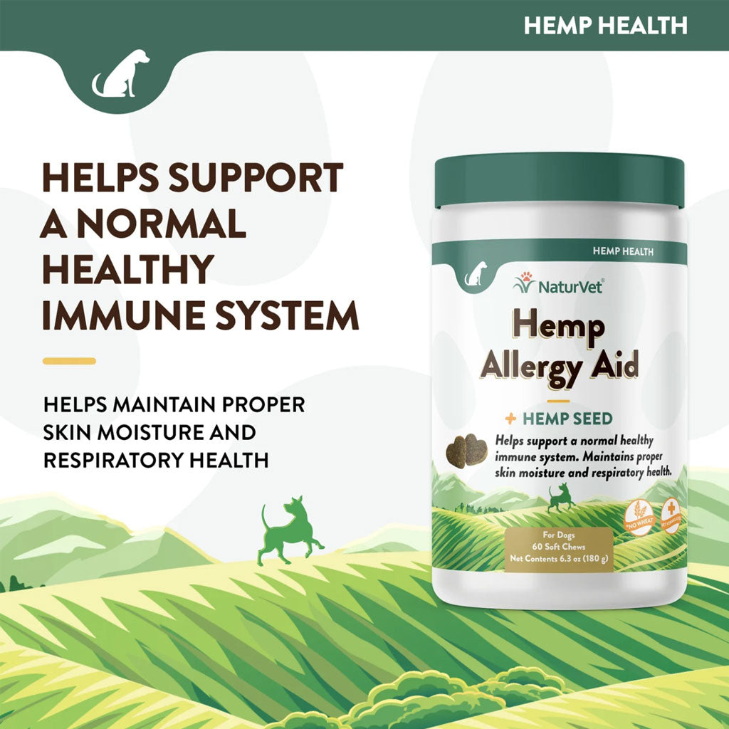 NaturVet Hemp Allergy Aid Hemp Seed Soft Chew for Dogs, 60 count