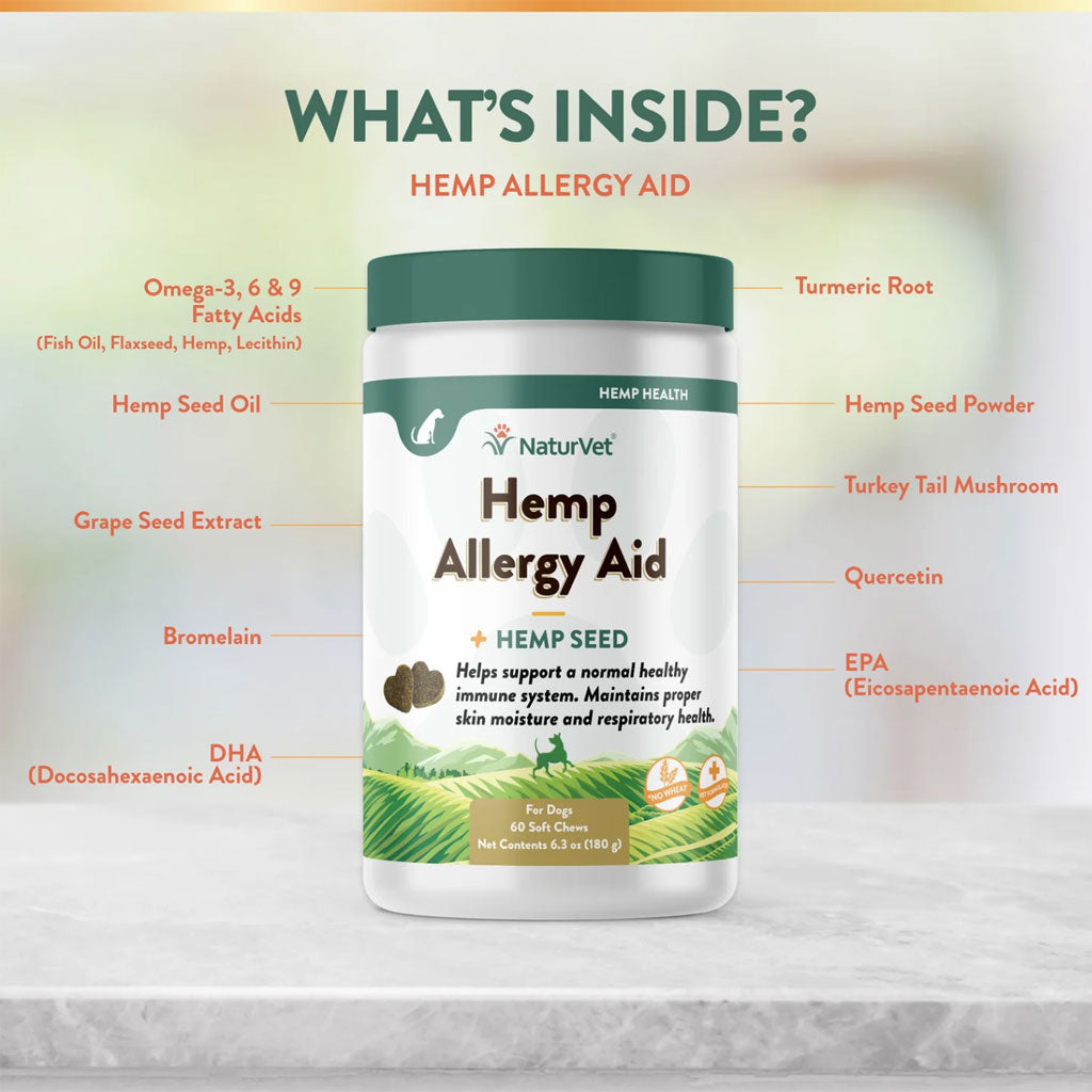 NaturVet Hemp Allergy Aid Hemp Seed Soft Chew for Dogs, 60 count