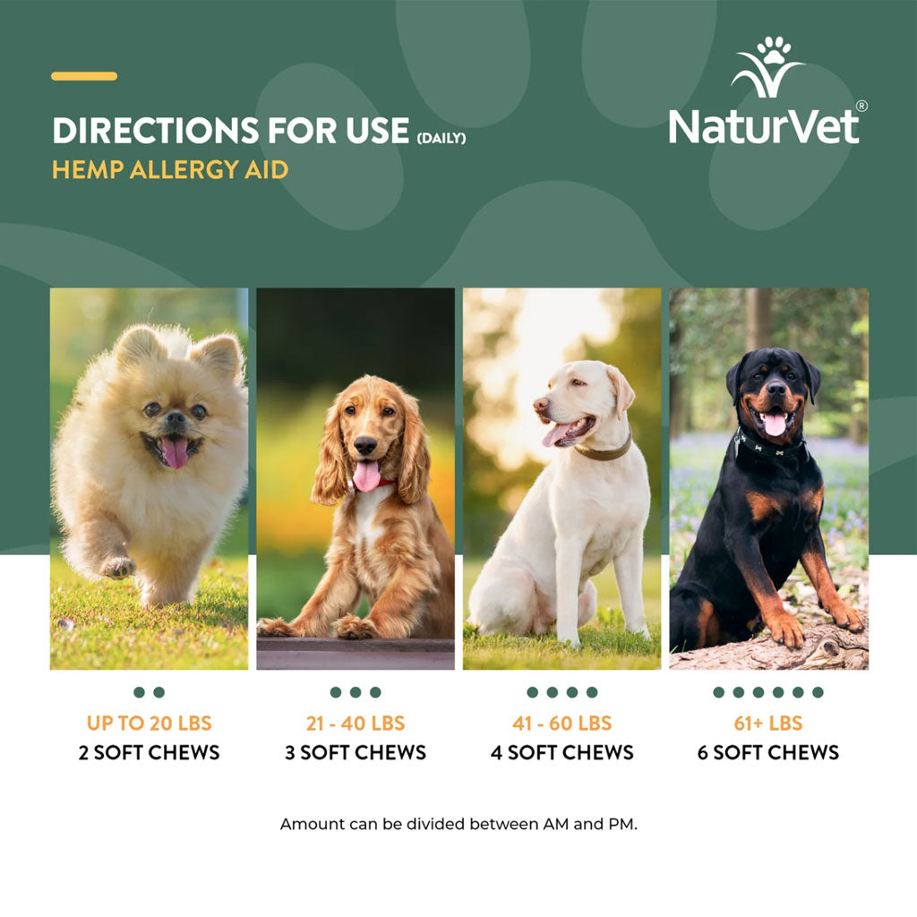 NaturVet Hemp Allergy Aid Hemp Seed Soft Chew for Dogs, 60 count