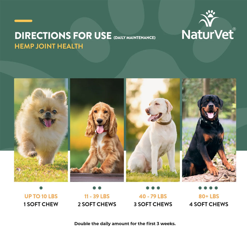 NaturVet Hemp Joint Health Plus Hemp Seed Soft Chews for Dogs, 60 count