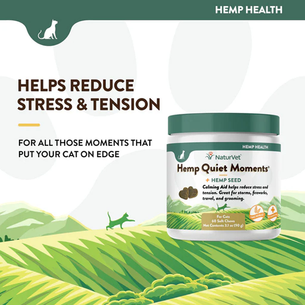 NaturVet Hemp Quiet Moments Plus Hemp Seed Soft Chews for Cats, 60 count