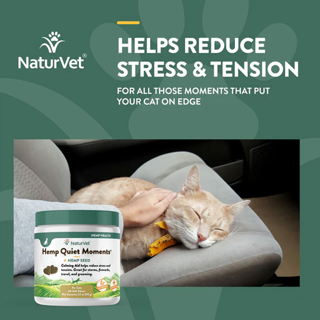 NaturVet Hemp Quiet Moments Plus Hemp Seed Soft Chews for Cats, 60 count