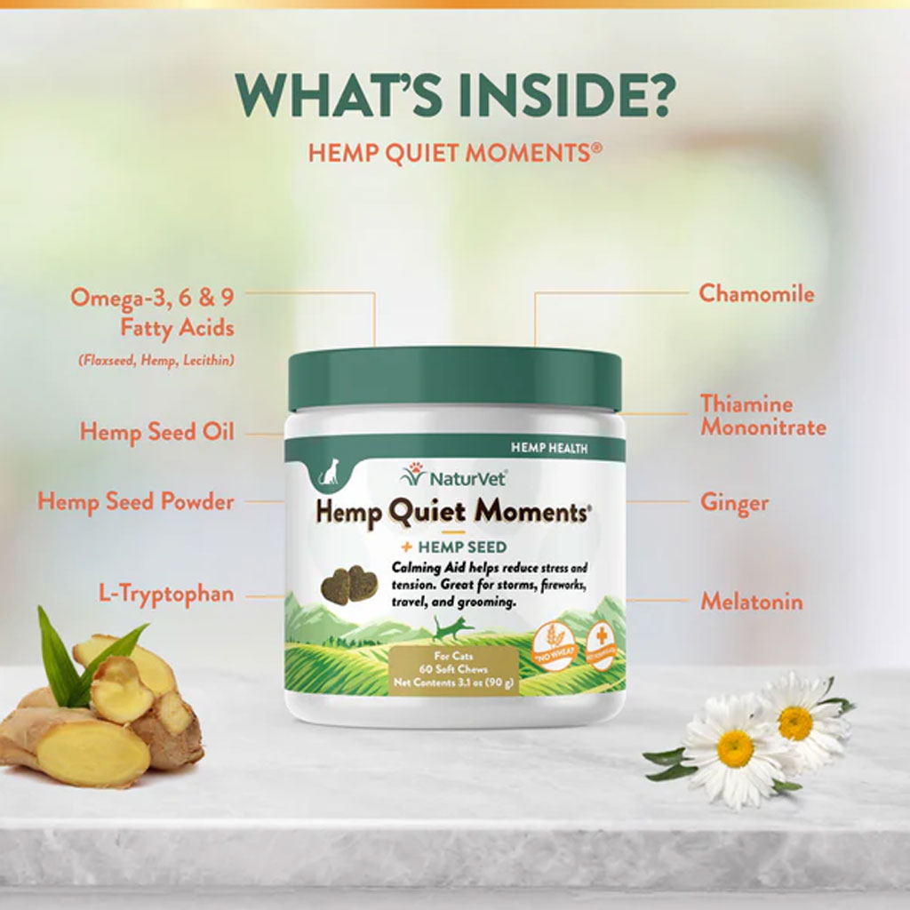 NaturVet Hemp Quiet Moments Plus Hemp Seed Soft Chews for Cats, 60 count