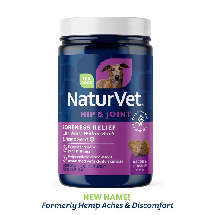 NaturVet Hip & Joint Soreness Relief Bacon & Chicken Flavor for Dogs, 60 count