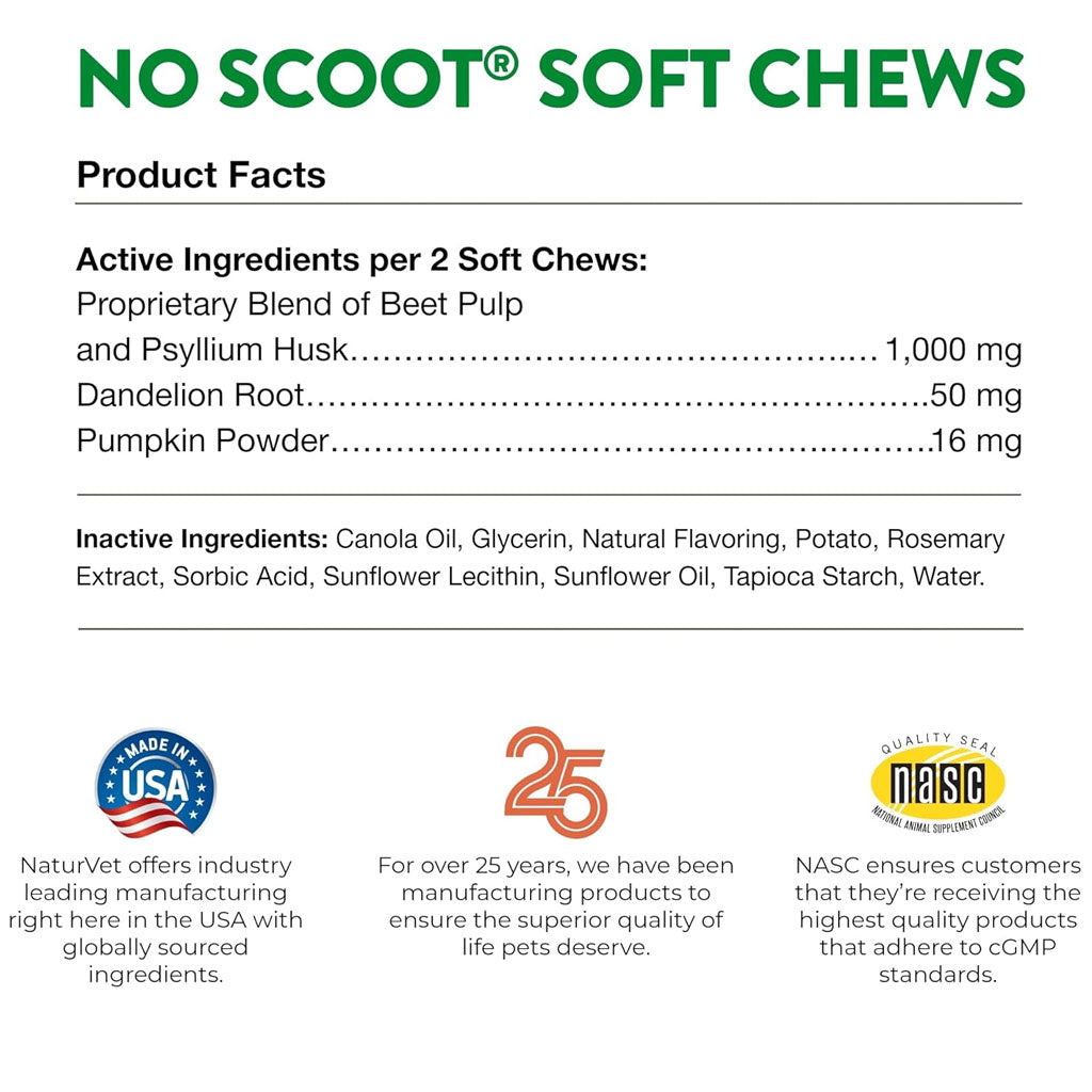 NaturVet No Scoot Soft Chews Anal Gland Support with Pumpkin for Dogs, 60 count