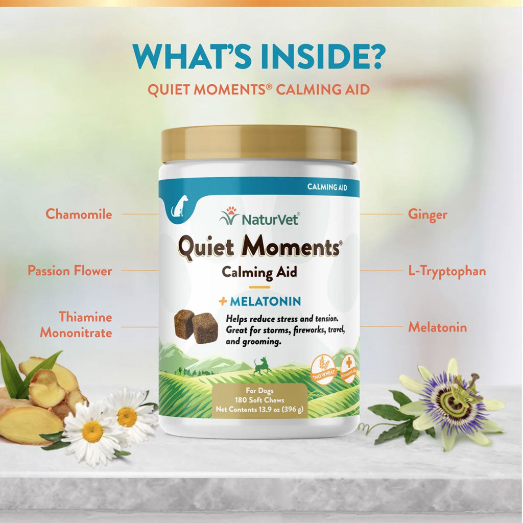 NaturVet Quiet Moments Calming Aid Plus Melatonin Soft Chews for Dogs
