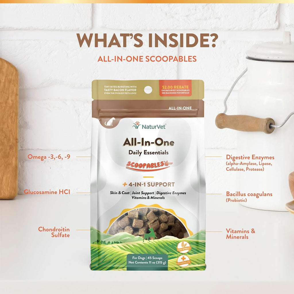 NaturVet Scoopables All-In-One Daily Essentials Plus 4-in-1 Support for Dogs, 11-oz