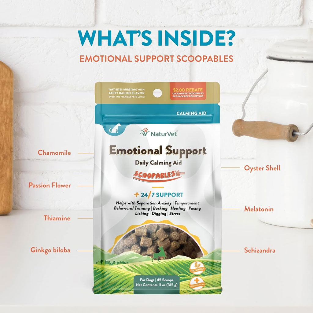NaturVet Scoopables Emotional Support Daily Calming Aid Plus 24/7 Support for Dogs, 11-oz