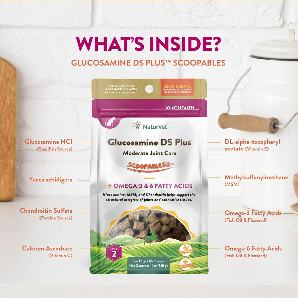 NaturVet Scoopables Glucosamine DS Plus Level 2 Plus Omega-3 & 6 Fatty Acids for Dogs, 11-oz