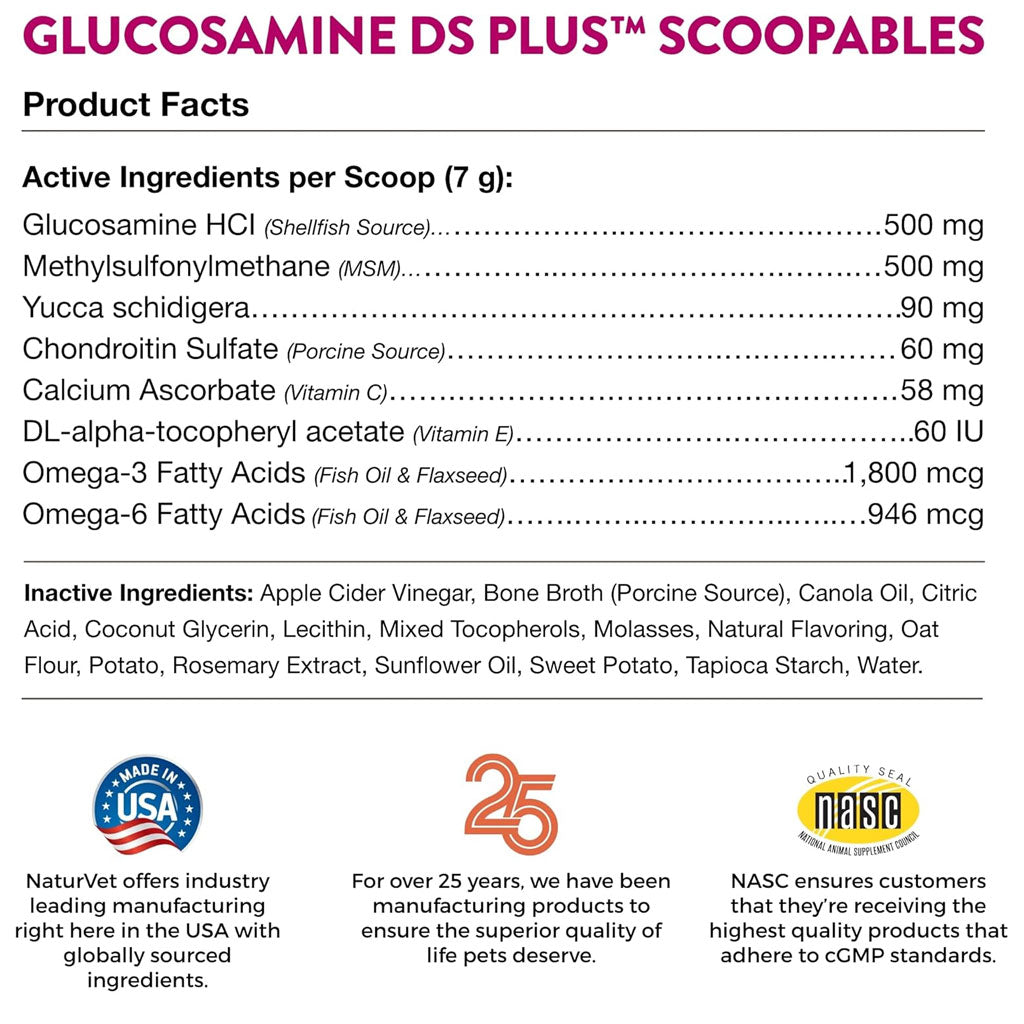 NaturVet Scoopables Glucosamine DS Plus Level 2 Plus Omega-3 & 6 Fatty Acids for Dogs, 11-oz
