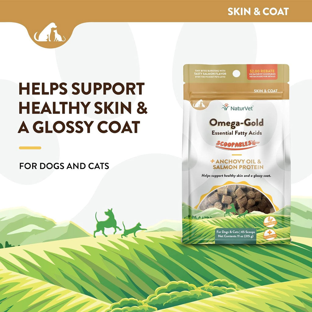 NaturVet Scoopables Omega-Gold Essential Fatty Acids Plus Anchovy Oil & Salmon Protein for Cats & Dogs, 11-oz