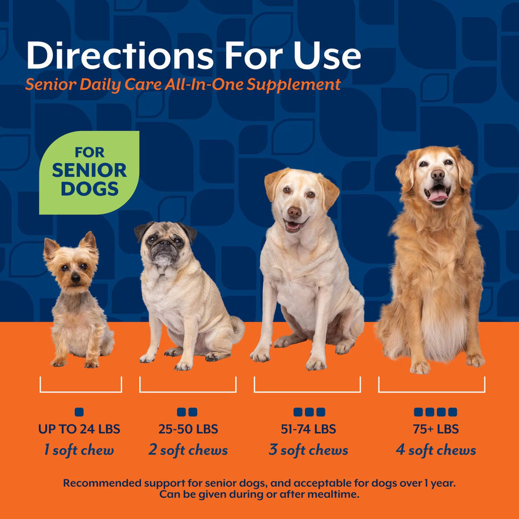 NaturVet Senior Daily Care Multi-Benefit 8-in-1 Support For Dogs (60 Soft Chews)