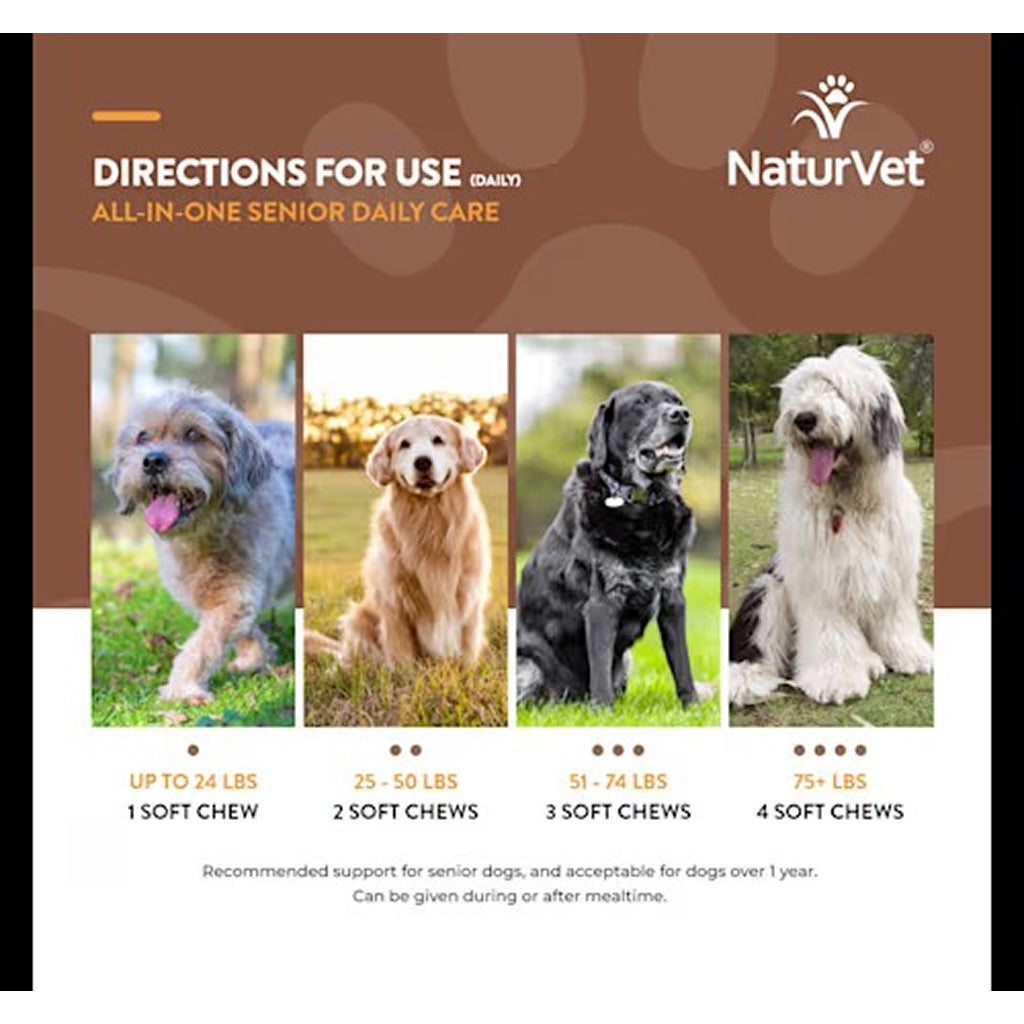 NaturVet Senior Daily Care Multi-Benefit 8-in-1 Support For Dogs (60 Soft Chews)