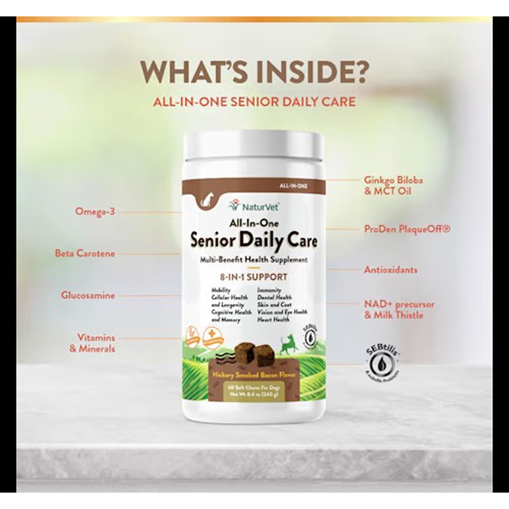 NaturVet Senior Daily Care Multi-Benefit 8-in-1 Support For Dogs (60 Soft Chews)