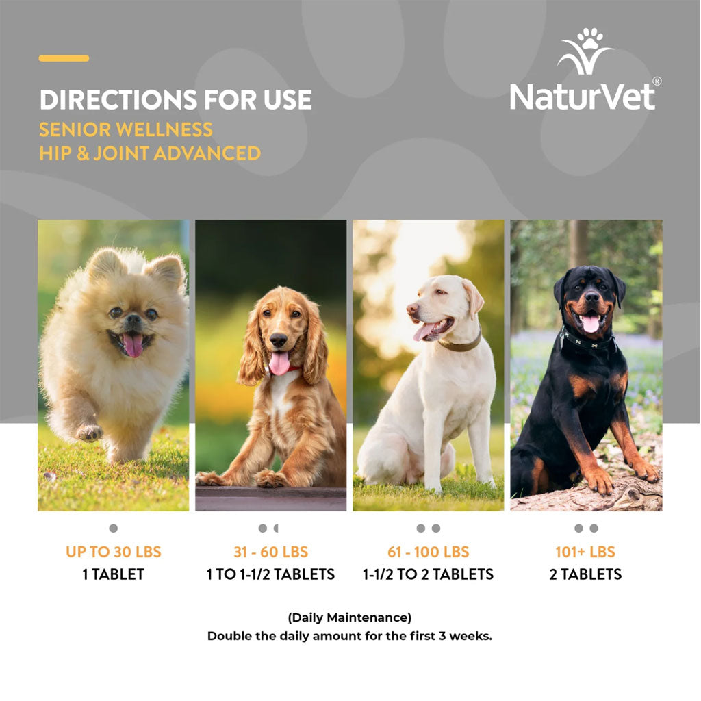 NaturVet Senior Wellness Hip & Joint Chewable Tablets Advanced Plus Omega-3 for Dogs, 40 count