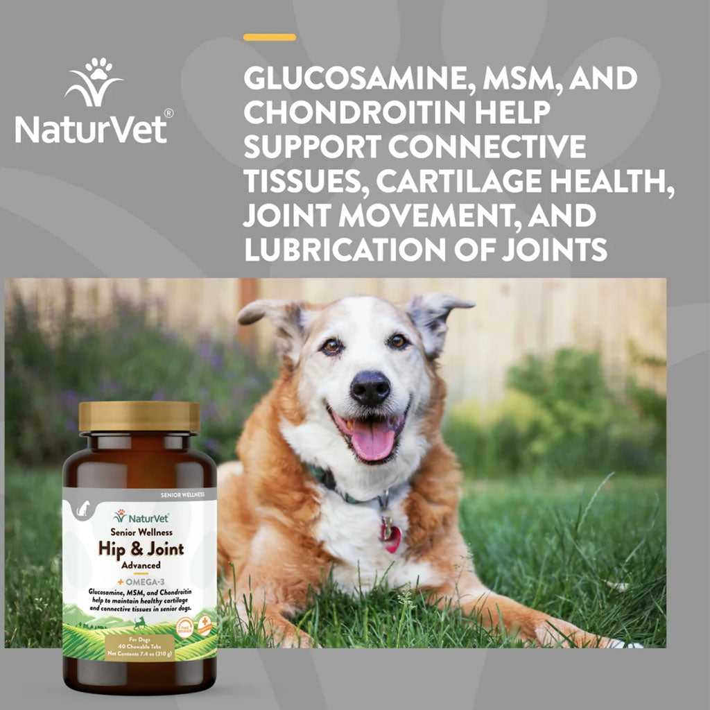 NaturVet Senior Wellness Hip & Joint Chewable Tablets Advanced Plus Omega-3 for Dogs, 40 count