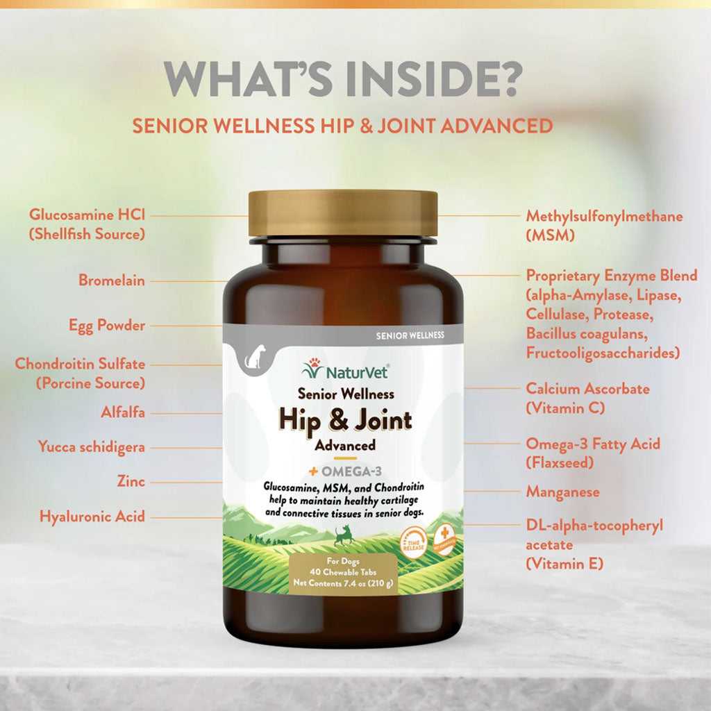 NaturVet Senior Wellness Hip & Joint Chewable Tablets Advanced Plus Omega-3 for Dogs, 40 count