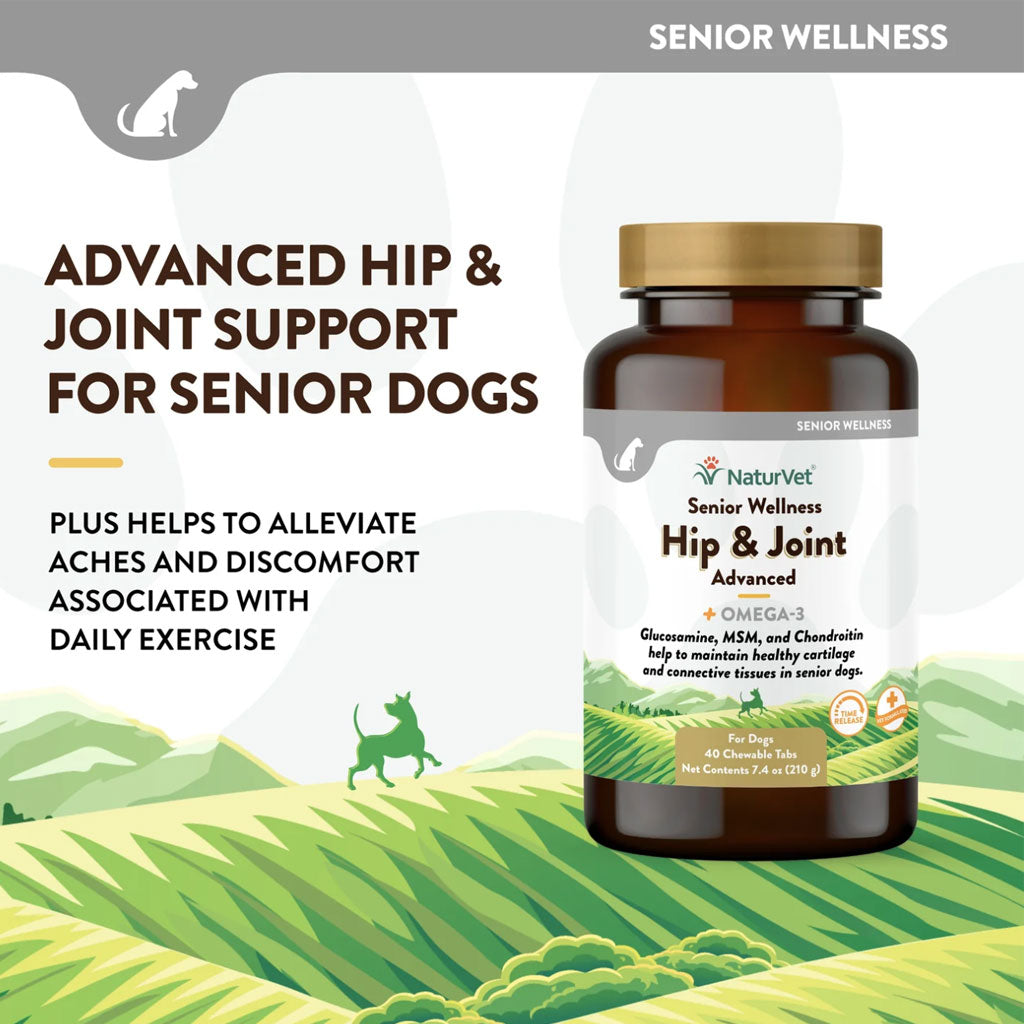 NaturVet Senior Wellness Hip & Joint Chewable Tablets Advanced Plus Omega-3 for Dogs, 40 count