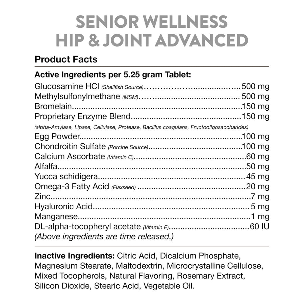 NaturVet Senior Wellness Hip & Joint Chewable Tablets Advanced Plus Omega-3 for Dogs, 40 count