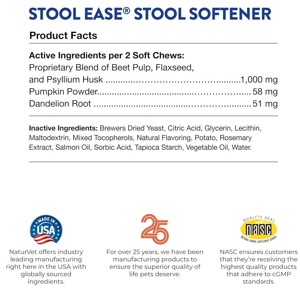 NaturVet Stool Ease Soft Chews Stool Softener with Pumpkin for Dogs, 40 count