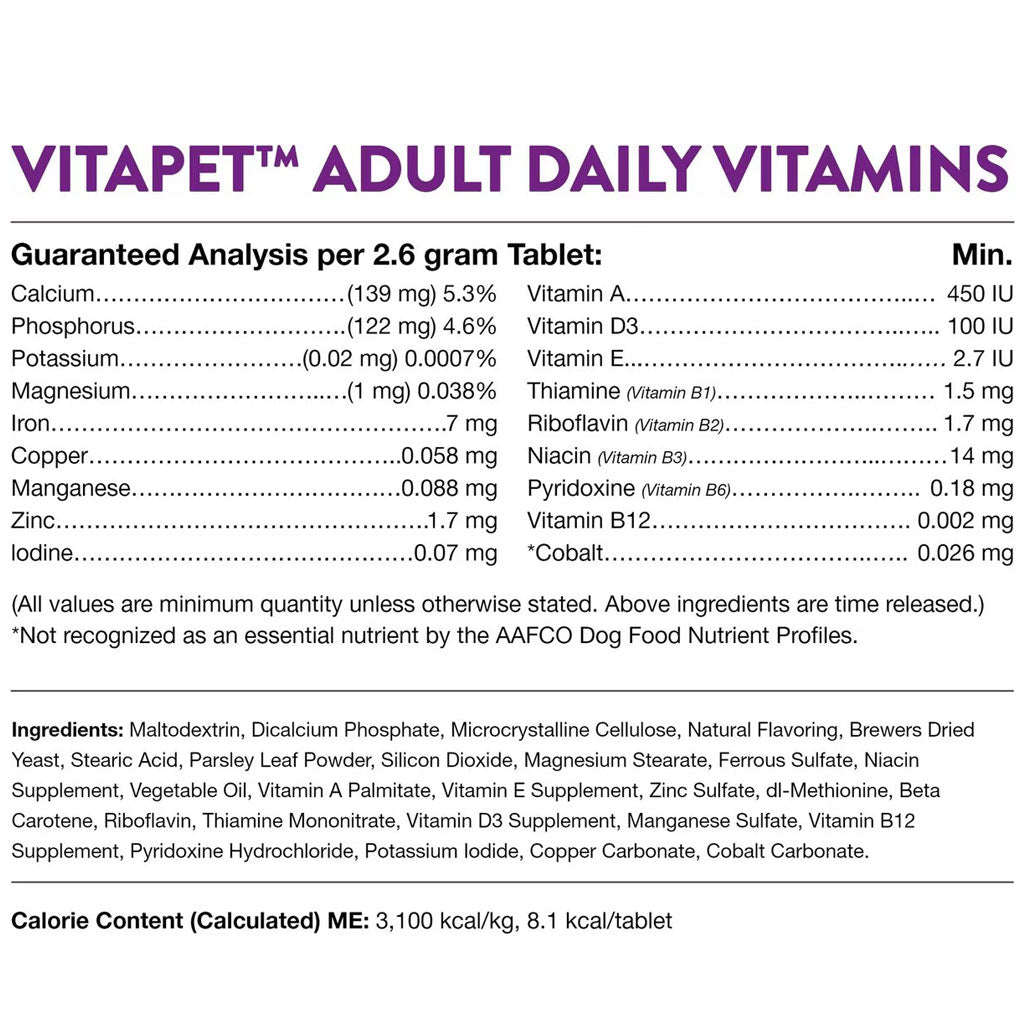 NaturVet VitaPet Adult Plus Breath Aid Chewable Tablets Multivitamin for Dogs
