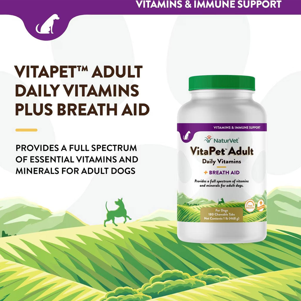 NaturVet VitaPet Adult Plus Breath Aid Chewable Tablets Multivitamin for Dogs
