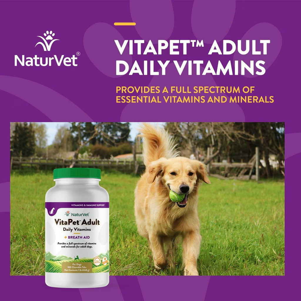 NaturVet VitaPet Adult Plus Breath Aid Chewable Tablets Multivitamin for Dogs