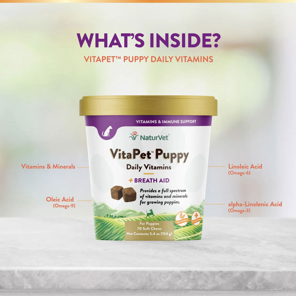 NaturVet VitaPet Puppy Daily Vitamins  Plus Breath Aid Soft Chews for Puppies, 70 count