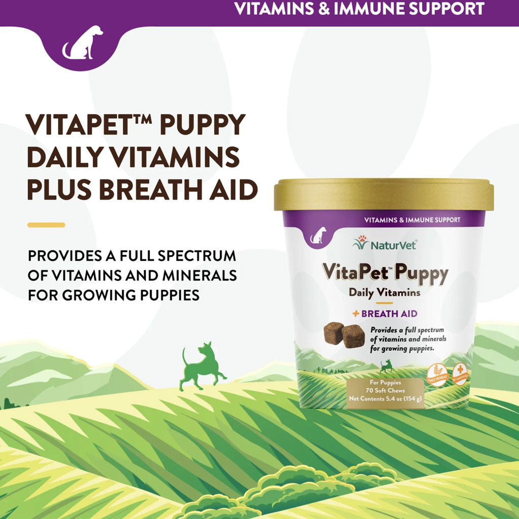 NaturVet VitaPet Puppy Daily Vitamins  Plus Breath Aid Soft Chews for Puppies, 70 count