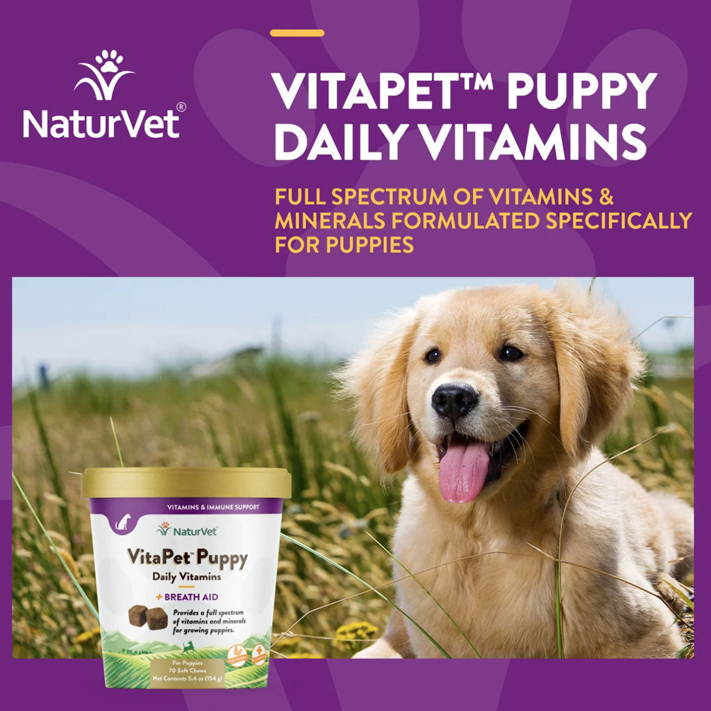 NaturVet VitaPet Puppy Daily Vitamins  Plus Breath Aid Soft Chews for Puppies, 70 count