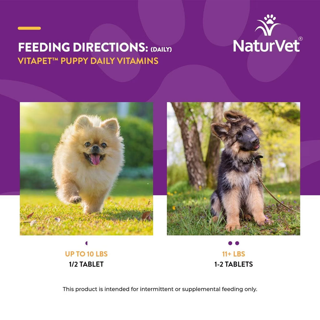 NaturVet VitaPet Puppy Plus Breath Aid Chewable Tablets Multivitamin for Dogs, 60 count