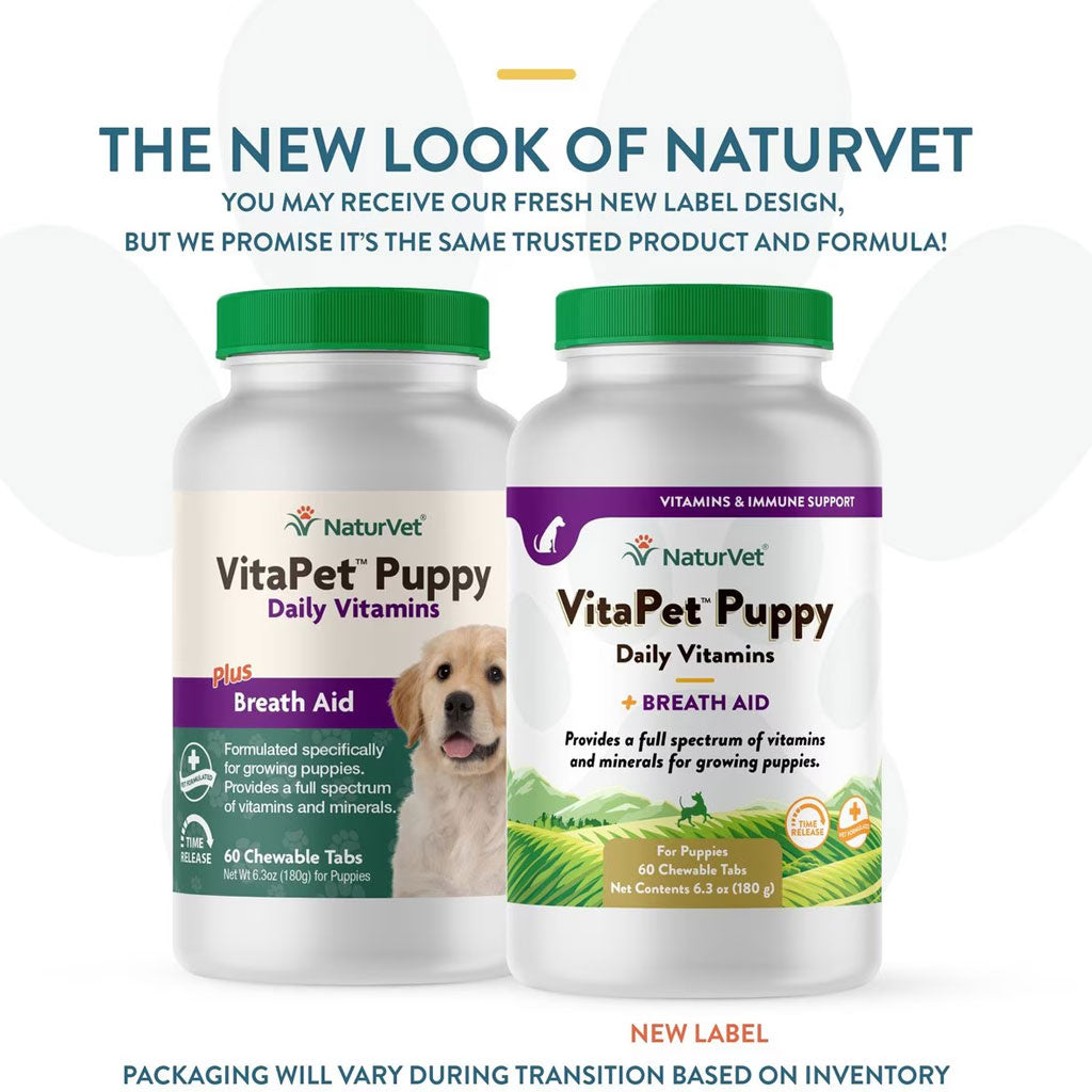 NaturVet VitaPet Puppy Plus Breath Aid Chewable Tablets Multivitamin for Dogs, 60 count