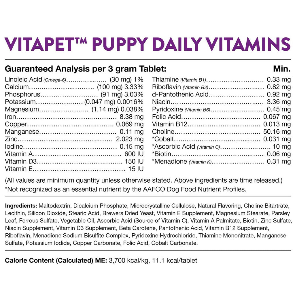 NaturVet VitaPet Puppy Plus Breath Aid Chewable Tablets Multivitamin for Dogs, 60 count