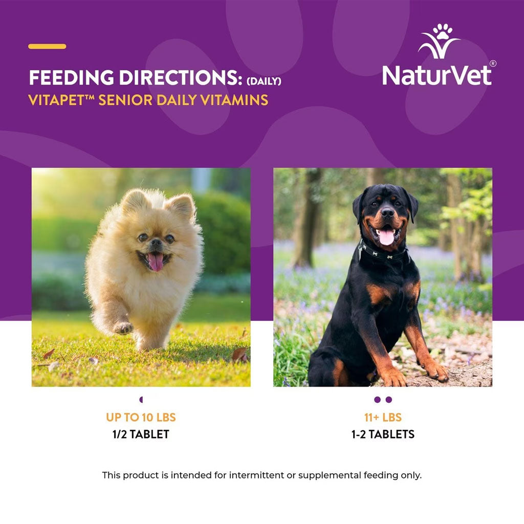 NaturVet VitaPet Senior Daily Vitamins Plus Glucosamine Dog Supplement, 60 count