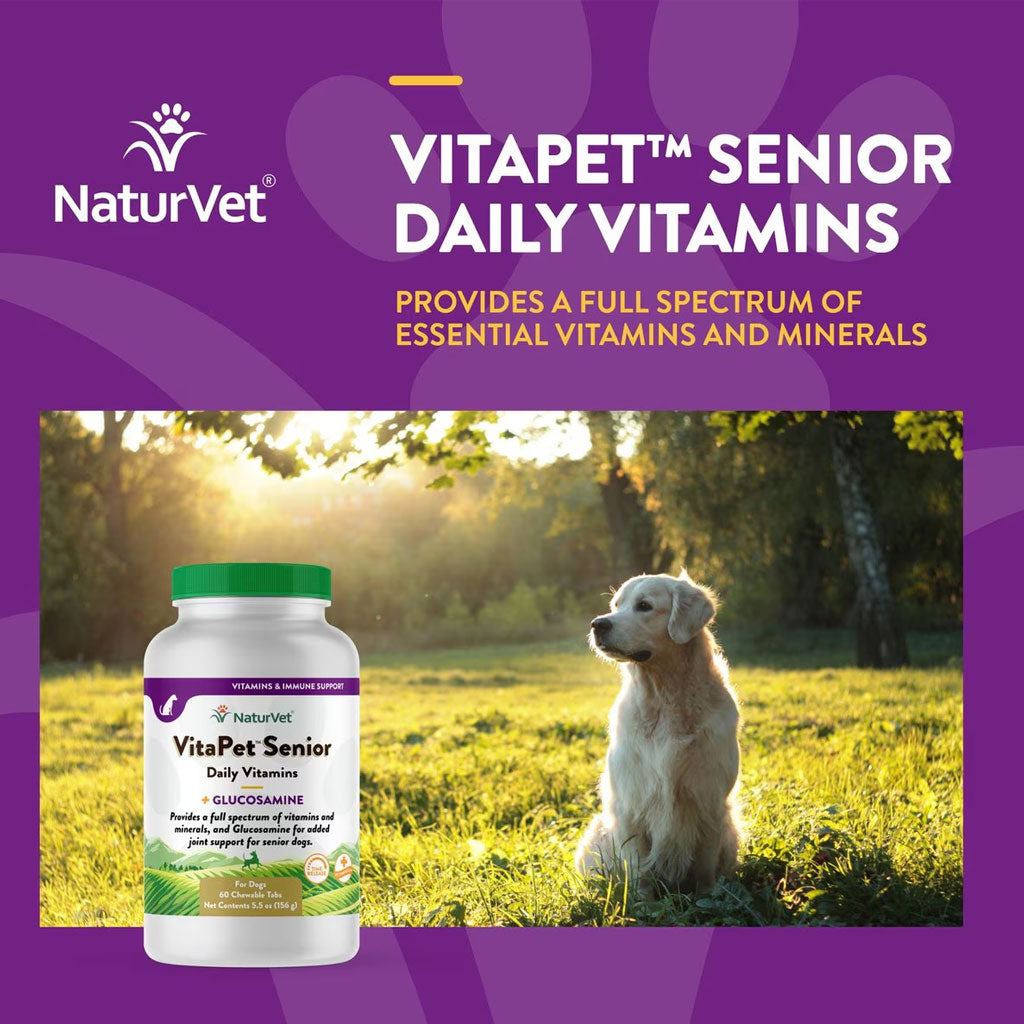NaturVet VitaPet Senior Daily Vitamins Plus Glucosamine Dog Supplement, 60 count