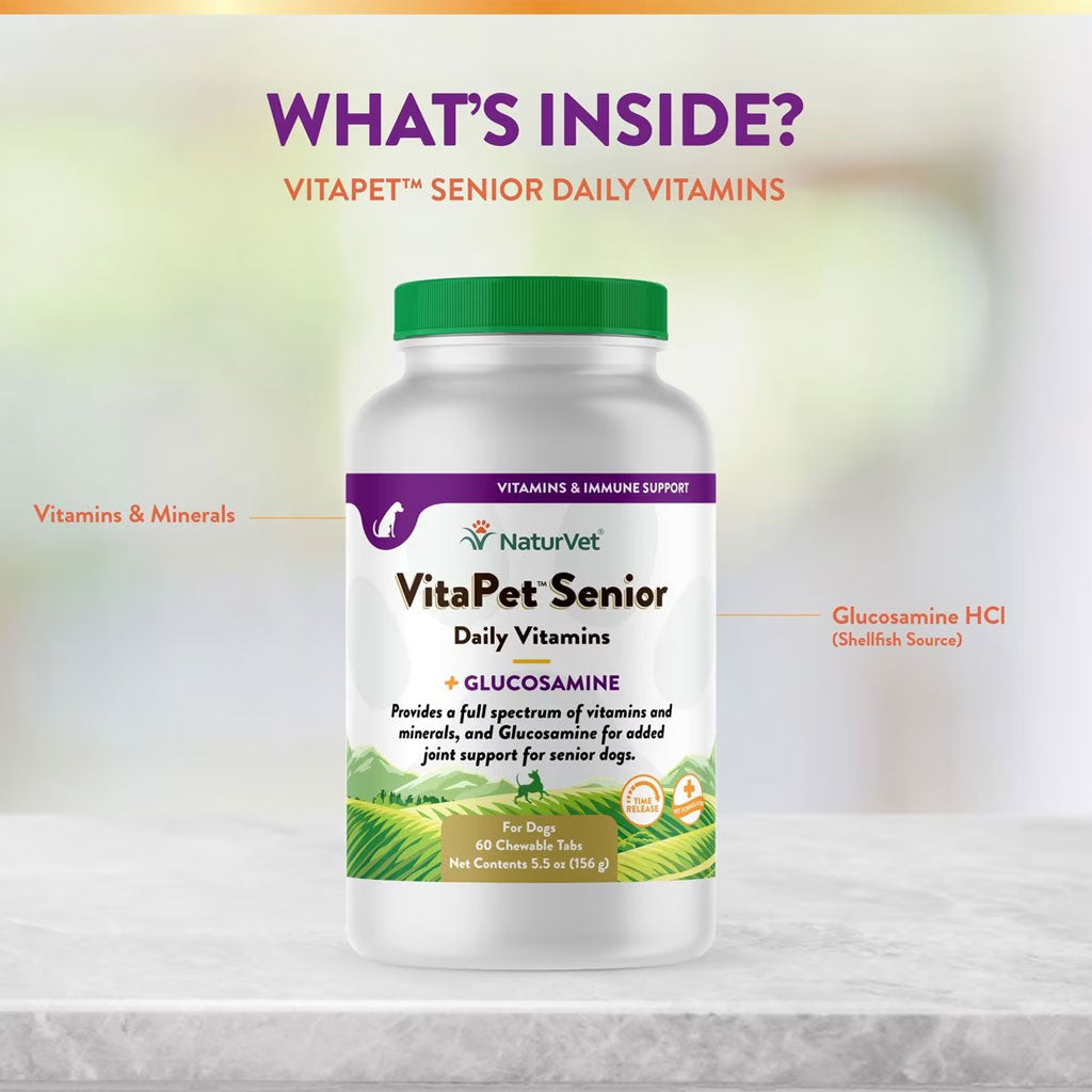 NaturVet VitaPet Senior Daily Vitamins Plus Glucosamine Dog Supplement, 60 count