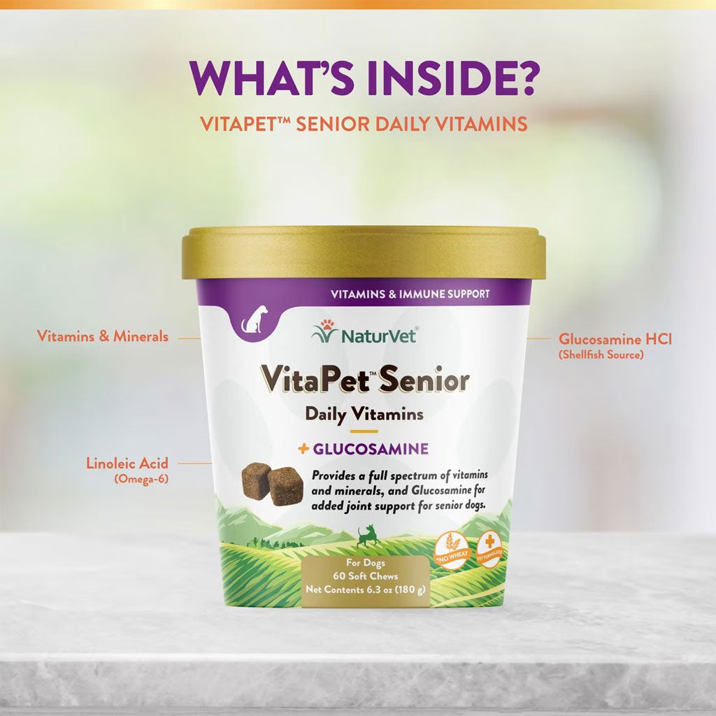 NaturVet VitaPet Senior Daily Vitamins Plus Glucosamine Dog Supplement, 60 count