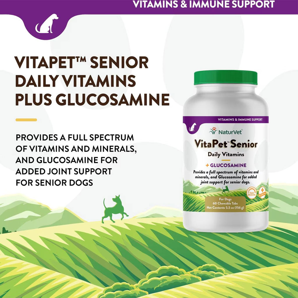NaturVet VitaPet Senior Daily Vitamins Plus Glucosamine Dog Supplement, 60 count