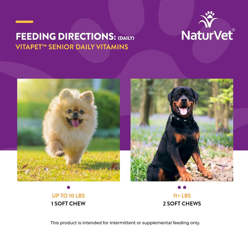 NaturVet VitaPet Senior Daily Vitamins Plus Glucosamine Dog Supplement, 60 count