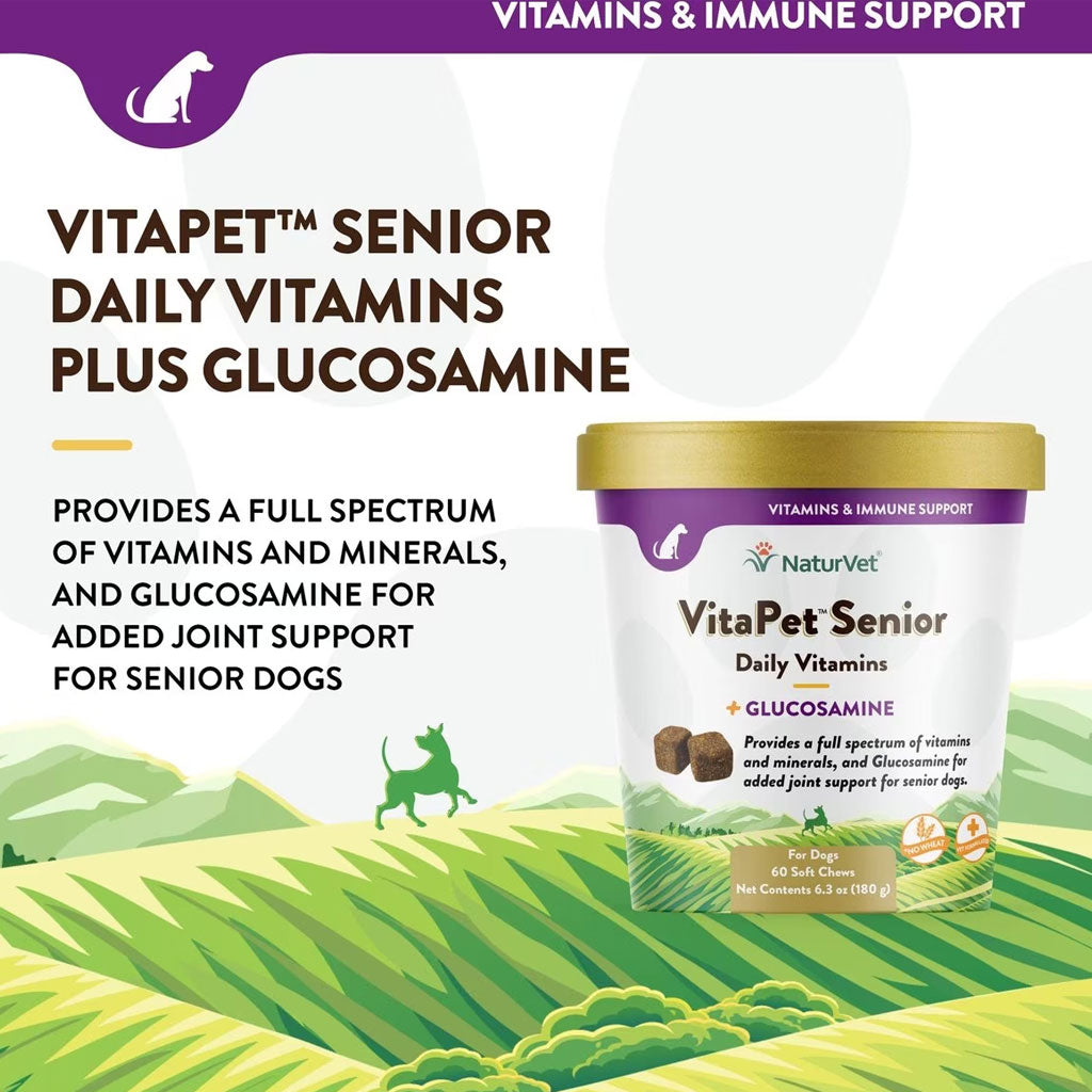NaturVet VitaPet Senior Daily Vitamins Plus Glucosamine Dog Supplement, 60 count
