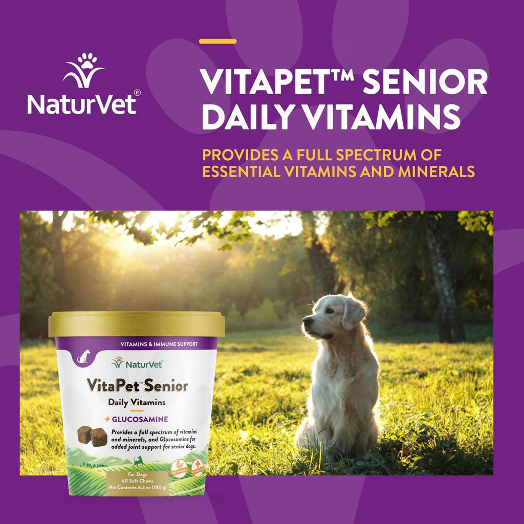 NaturVet VitaPet Senior Daily Vitamins Plus Glucosamine Dog Supplement, 60 count