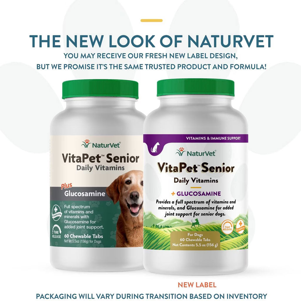 NaturVet VitaPet Senior Daily Vitamins Plus Glucosamine Dog Supplement, 60 count