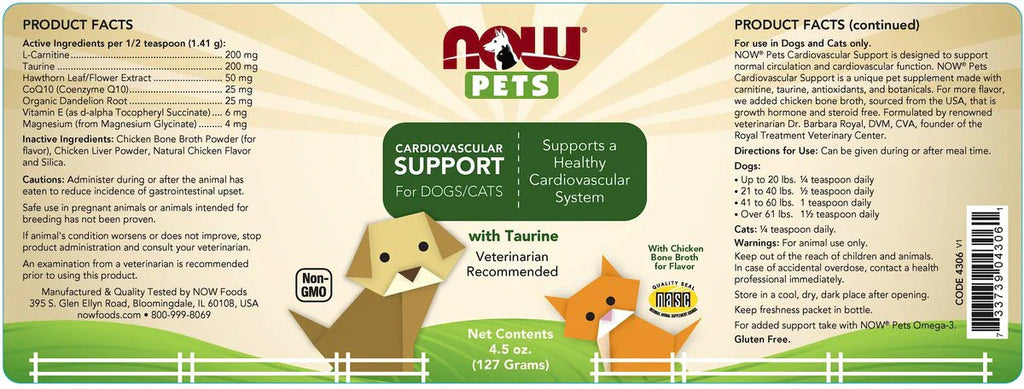 NOW Pets Cardiovascular Support Dog & Cat Supplement, 4.5-oz