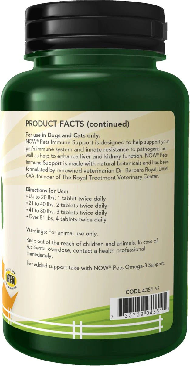 NOW Pets Immune Support Dog & Cat Supplement, 90 ct
