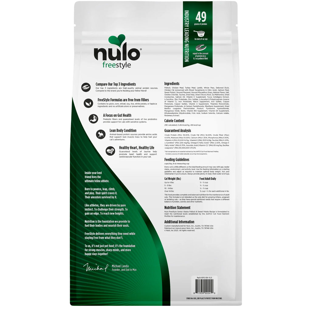 Nulo FreeStyle Grain Free Alaska Pollock, Duck & Sweet Potato Senior Dry Cat Food
